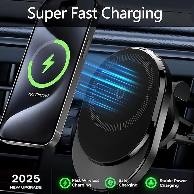 15W Magnetic Wireless Car Charger, Wireless Car Charger,Air Vent Car Phone Mount fit, Fast Charging Magnetic Phone Holder Mount for 16 Pro Plus Max 15 14 13 12 mini, Galaxy S23 S22 S21+