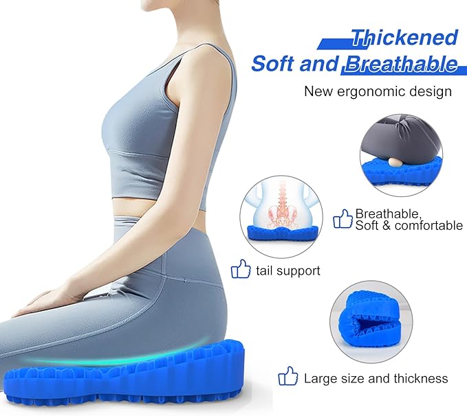 Thicken 19.7in Seat Cushion, Gel Seat Cushion for Long Sitting–Office Chair, Wheelchair, Car Cushion, Large Cooling Pad for Back Pain, Sciatica, Tailbone Pain Relief