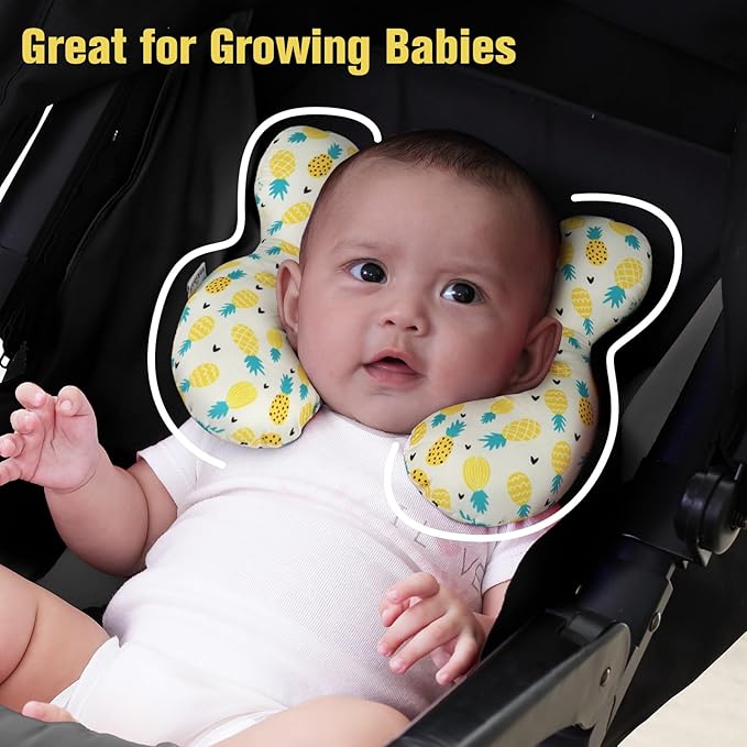 KAKIBLIN Baby Travel Pillow, Upgraded Baby Neck Pillows for Car Seat Toddler Head and Neck Support Pillow,Support Pillows for Car Seat, Stroller, Pushchair,Travel (Pineapple)