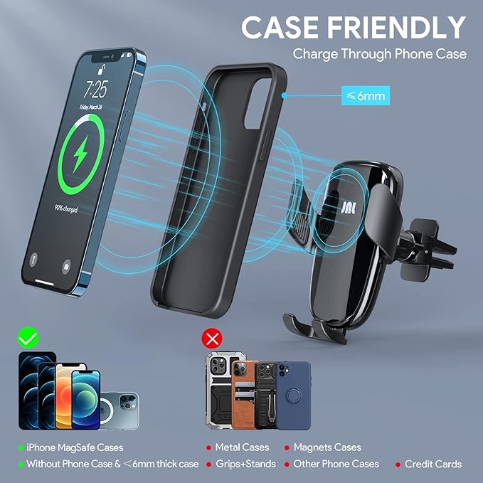 Wireless Car Charger, 15W Qi Fast Charging Auto-Clamping Car Phone Mount Charger Air Vent Phone Holder for iPhone 14/13/12 mini/12 Pro Max/11 Pro Max/Xs MAX/XR/8+,Samsung S23/S22/S21/S20 Plus/Note20
