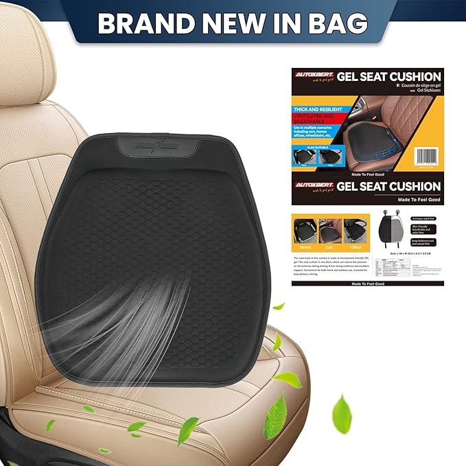 XUKEY Gel Seat Cushion for Long Sitting Pressure Relief (2CM Thick),18.11x17.13x0.79'' TPE Gel Seat Cushion Cover,Anti-Slip Coccyx Cushion for Tailbone Pain for Car Truck