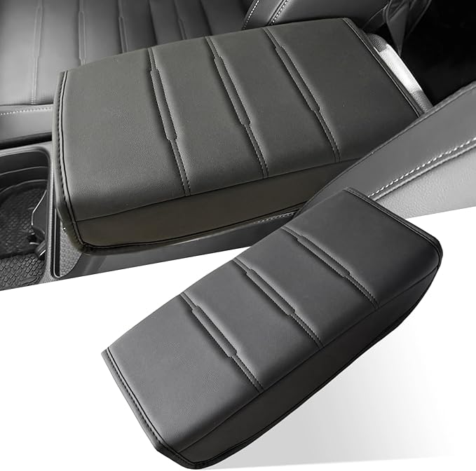 for Honda CRV 2026 2025 2024 2023 Center Console Cover - Vegan Leather Armrest Protector for Honda CR-V LX EX Sport Hybrid EX-L Sport Touring Hybrid Accessories 2023 2024 2025（Black Stitches）