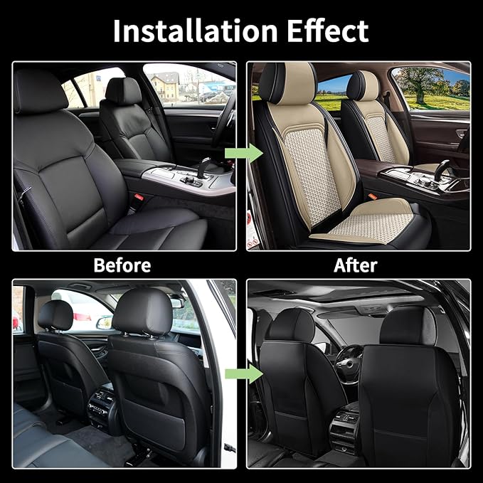 Car Seat Covers Front Seats for Toyota Corolla 2000-2019 - Cooling Ice Silk Leather Seat Cover - Ventilated 2 Seats Vehicle Seat Cushion Protector Automotive Accessories (Black&Beige)