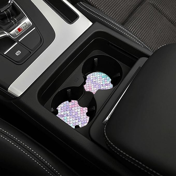 Mermaid Scales Steering Wheel Cover - Fish Scale Steering Wheel Cover Anti-Slip Breathable Universal for 15 Inch Car with 2 Pieces Car Coasters Suitable for Men Women