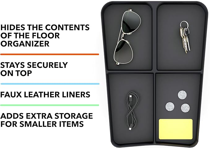 TWRAPS Floor Console Organizer for Rivian R1S & R1T 2021-2026, Lower Center Console Storage Tray Box Caddy with Premium Leather Liner Inserts, R1 Interior Accessory for Rivian