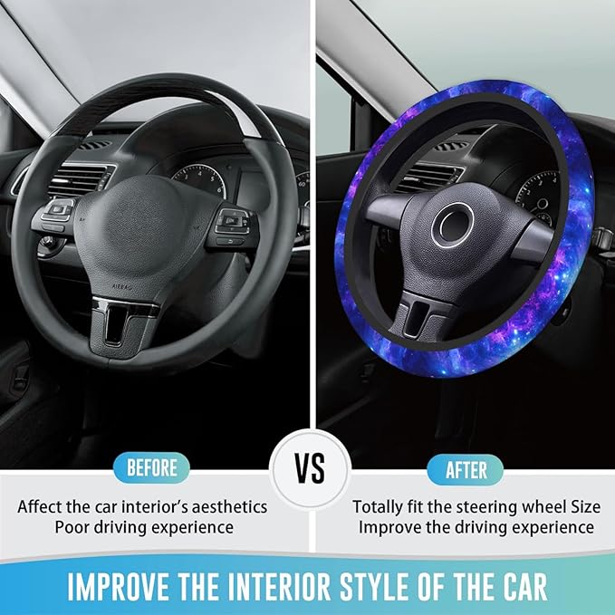 Elastic Steering Wheel Cover Car Accessories Cute Universal 15 Inch Absorbing Sweat Non-Slip Breathable for Man Woman - Purple Galaxy
