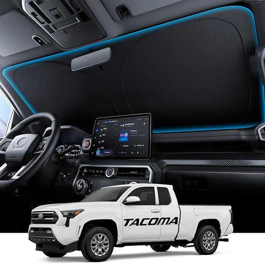 Wigoo for Toyota Tacoma Windshield Sunshade [OEM Design, 100% Sun Blockage] Foldable Heat Insulation Sun Shade with Storage Bag, for Toyota Tacoma (2016-2026), Silver Coating