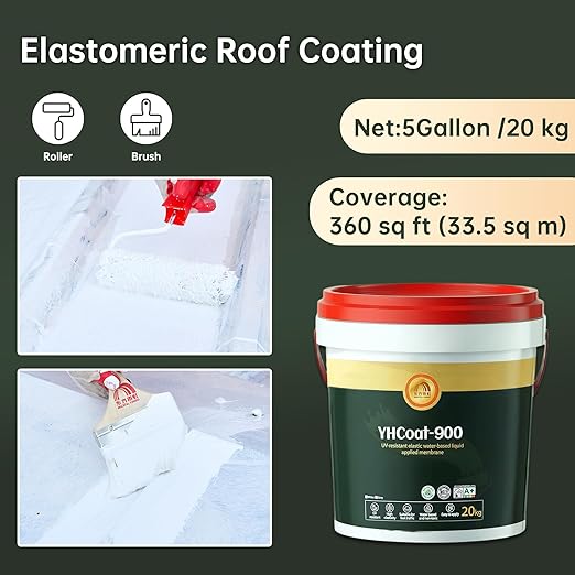5 Gallon White Waterproof Elastomeric Roof Coating Sealant, Flexible Solar Reflective Liquid Waterproofing Adhesive for Flat, Metal, Slope Roofs Repair 20KG