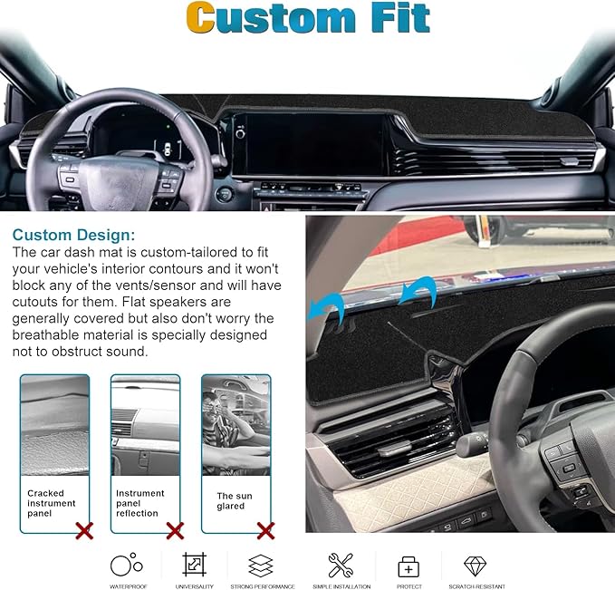 x xotic tech Center Console Dashboard Mat Compatible with Toyota Camry 2025 2026 Without HUD, Pre-Cut Non-Slip Sunshade No Sun Glare UV Rays Protector Dash Carpet Pad Black Cover