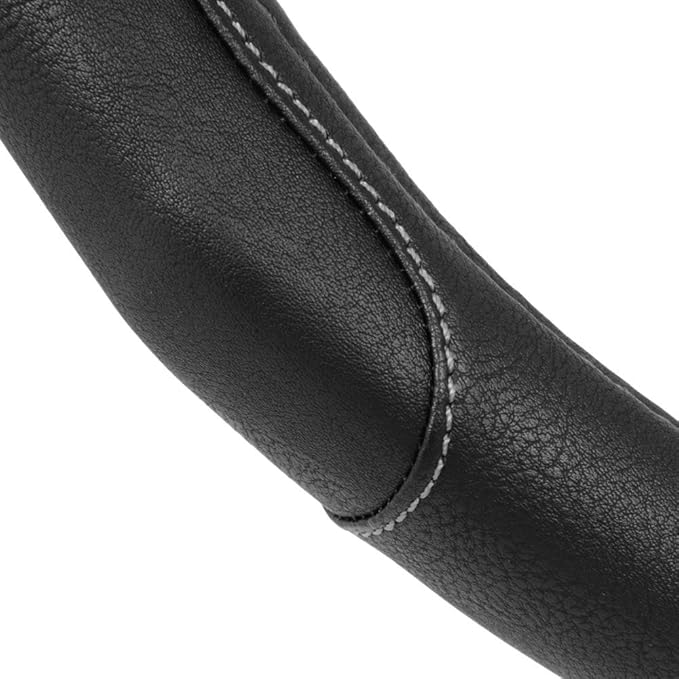 Motor Trend GripDrive Faux Black Leather Steering Wheel Cover for Car Truck Van SUV, Small 14 inch Size, Gray Accent Stitched Car Steering Wheel Cover Vehicle & Auto Accessories (Pack of 2)