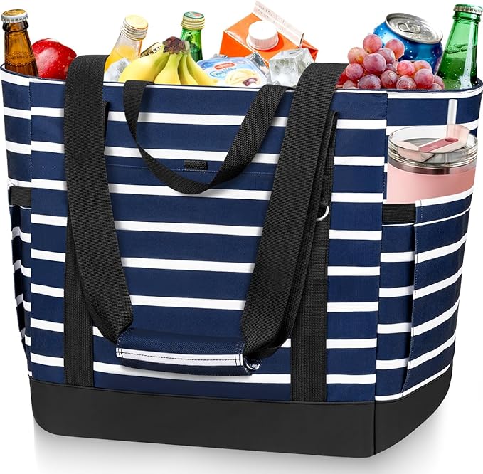 HUANLANG Soft Cooler Bag Insulated for Travel,Large Insulated Grocery Bags with Zippered Top,PEVA Collapsible Food Delivery Cooler Bag for Beach, Travel, Picnics