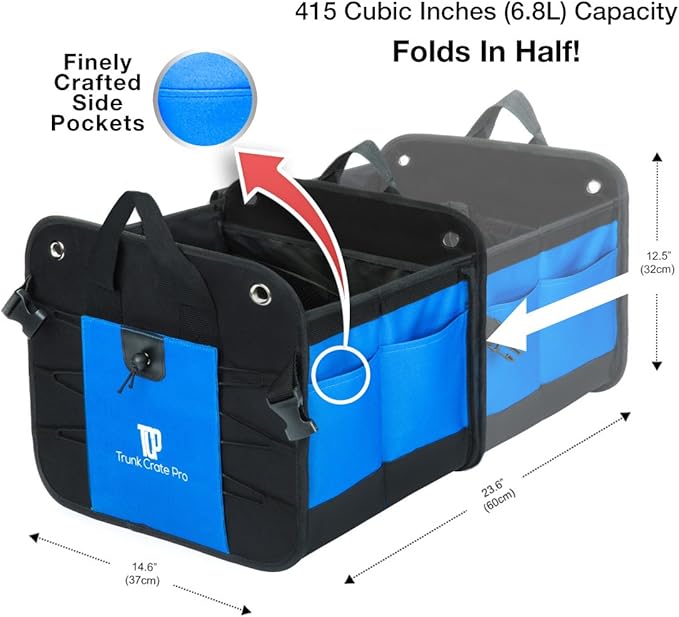 TRUNKCRATEPRO Save 15 per cent off bundle of 2 collapsible portable multi compartments trunk organizer (1 XL organizer and 1 regular blue organizer)