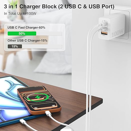 100W USB C Charger Block,Super Fast Charging Station/10ft USB C Cable Cord Long, 65W Type C Laptop Adapter for MacBook Pro/Air/iPhone 17 16 15 Pro Max/Samsung Galaxy S26 S25 S24 S23 S22 S21 Ultra/Plus