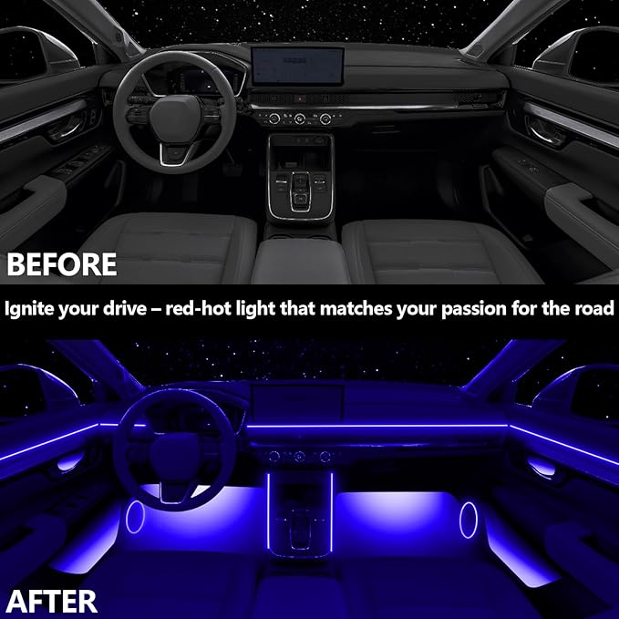 Acrylic Interior Car LED Strip Light WithWireless APP, for Toyota Camry XV70 2018, 2019, 2020, 2021, 2022, 2023, 2024 RGB 6 in 1 Wth 256 LEDsFiber Optic Ambient Lighting Kits