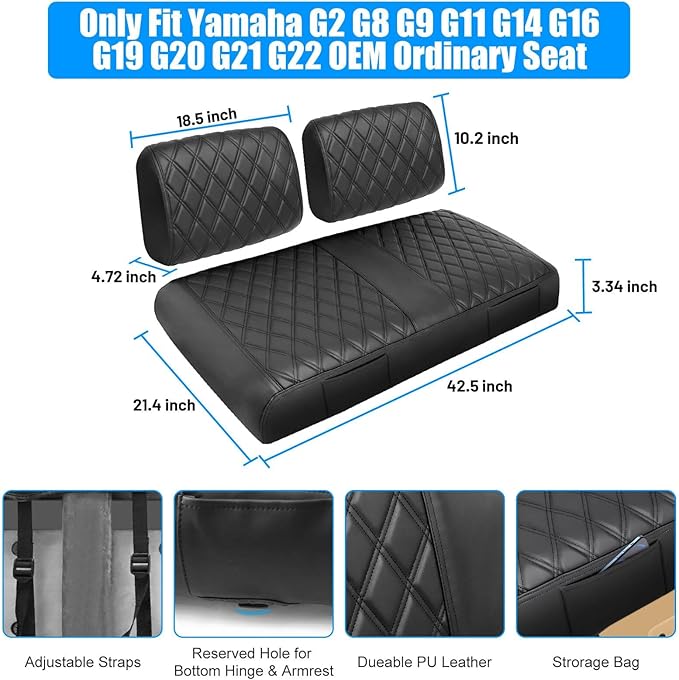 Golf Cart Seat Covers Front for Yamaha G2 G8 G9 G11 G14 G16 G19 G20 G22 Golf Carts Made Thick Premium Marine Leather with Custom Diamond Anti-Scratch/Anti-Fading/Easy to Install