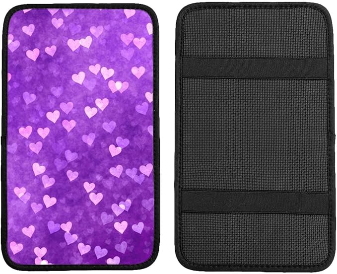 Heart Purple Car Center Console Cover Universal Car Armrest Cover Waterproof Auto Armrest Seat Box Mat Protector Decoration Car Center Console Cushion Pad for Most Vehicle SUV Truck