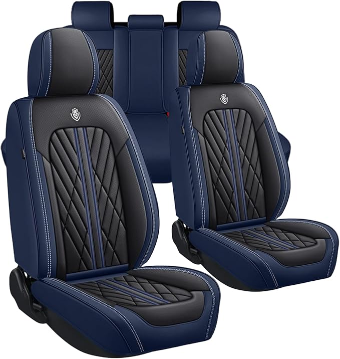 Premium Nappa Leatherette Car Seat Cover Set Custom Fit for Honda CR-V CRV 2000-2023 2024 2025 2026 Water-Proof Breathable Faux Leather Seat Cushion Protectors (Full Set 5 Seats,Black Blue)
