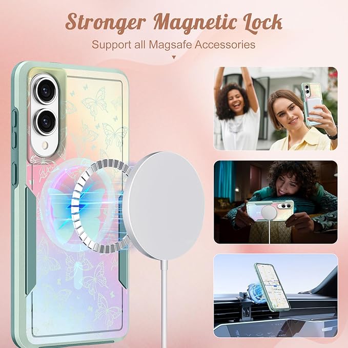 for Samsung Galaxy S25 Edge Case - Compatible with MagSafe Women Girls Cute Magnetic Protective Phone Cover Kawaii Girly Butterfly Heavy Duty Shockproof Design for Samsung S25 Edge Case