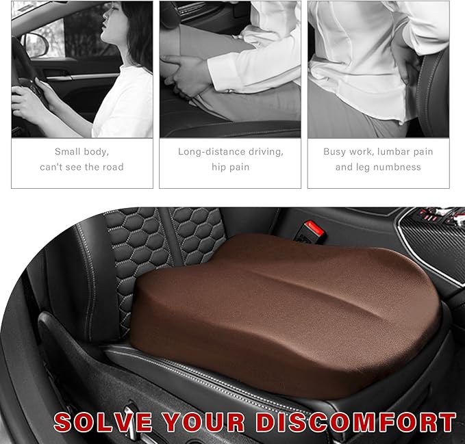 Car Seat Cushion, Ergonomic Memory Foam Auto Booster Seat Pad with Nonslip Bottom, Comfortable Vehicle Cushion for Short People Driving Fit for Sedan Truck SUV, Car Accessories (Coffee)