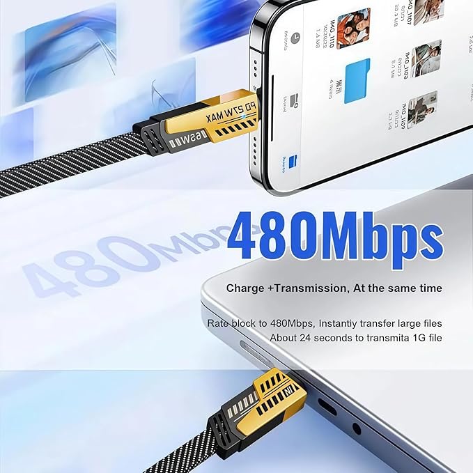 2026 New 120w Type C/USB A Dual Ports Adapter, C Chargers Fast Charging 10 Foot, Fast Phone Charger, Mechanical Style Multi-Function Cable, for Gaming Office Travel (2pcs)