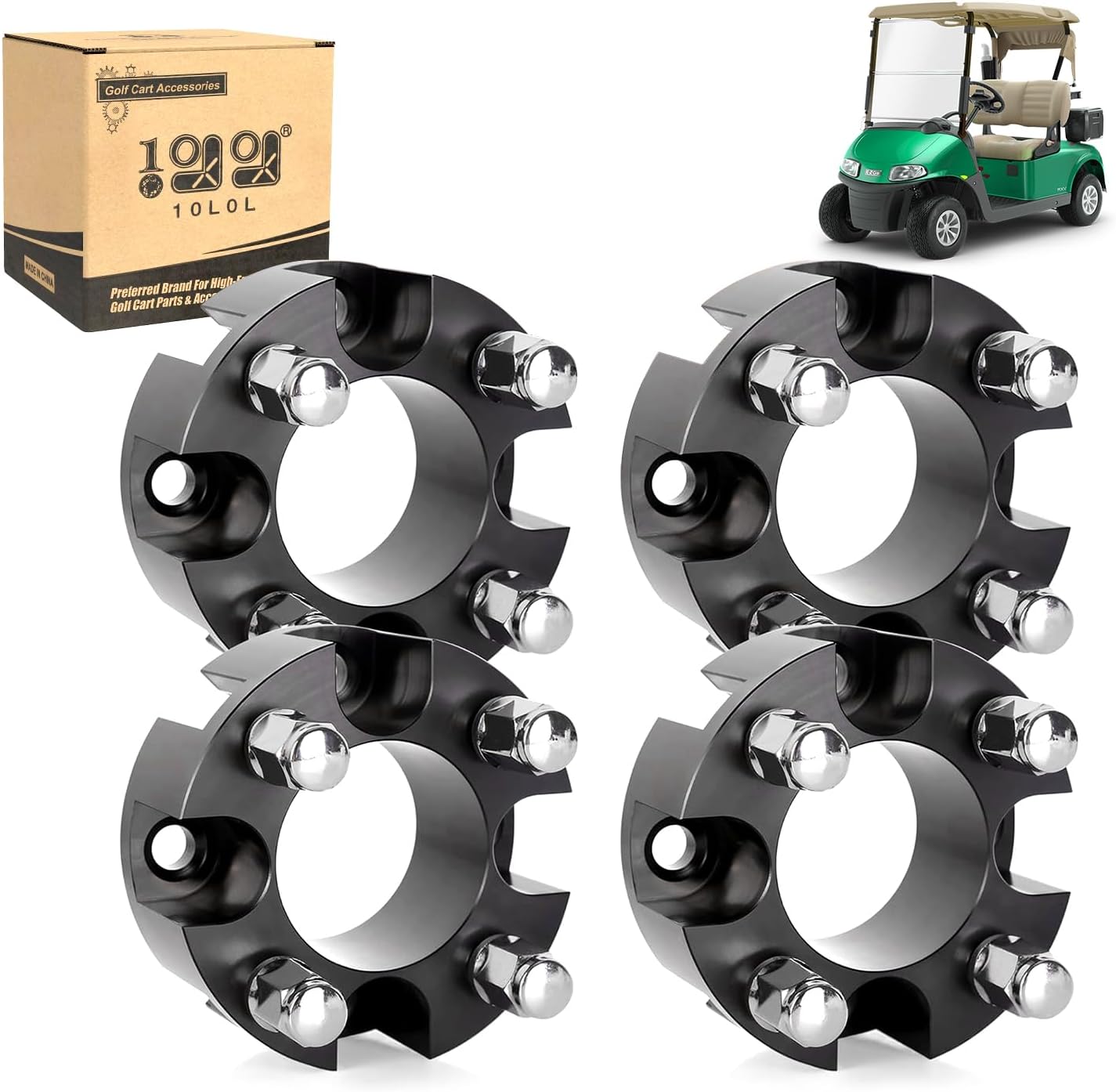 10L0L Golf Cart Wheel Spacers Adapters 2 Inch for EZGO Club Car 4 Lug (4x4 Bolt Pattern, 68mm Hub Bore, 1/2-20 Studs) - 4 Pack