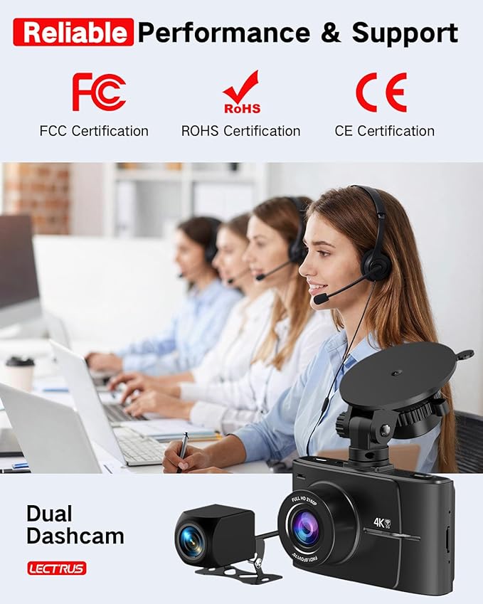 4K +2.5K Dash Cam Front and Rear, Free 64GB Card Included, 5.8GHz WiFi Dash Camera for Cars, Built-in Night Vision, G-Sensor,170°Wide Angle, App Control, 3" IPS, 24H Parking Mode, Max 256GB