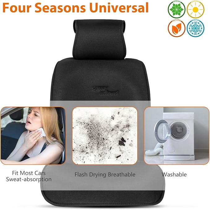 Sojoy IsoTowel Car Seat Cover for Front Seat,Microfiber Breathable Cloth Seat Protector,with Quick-Dry Non-Slip Back for All Workouts,All-Weather (Carbon Black, 1 Pcs)