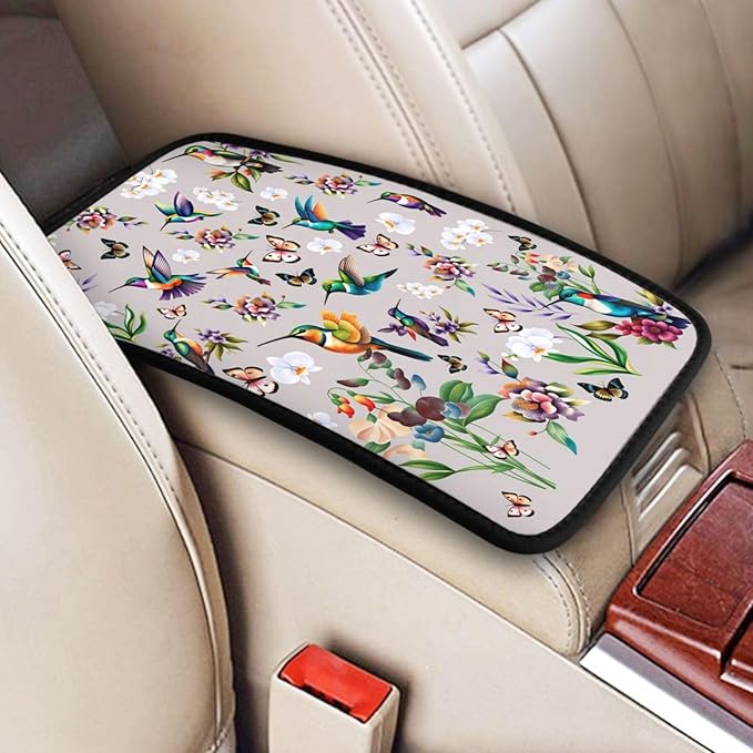 Hummingbird Butterfly Car Handrail Box Cushion Armrest Cover Auto Center Console Pad Car Decor 12.6X7.5 in