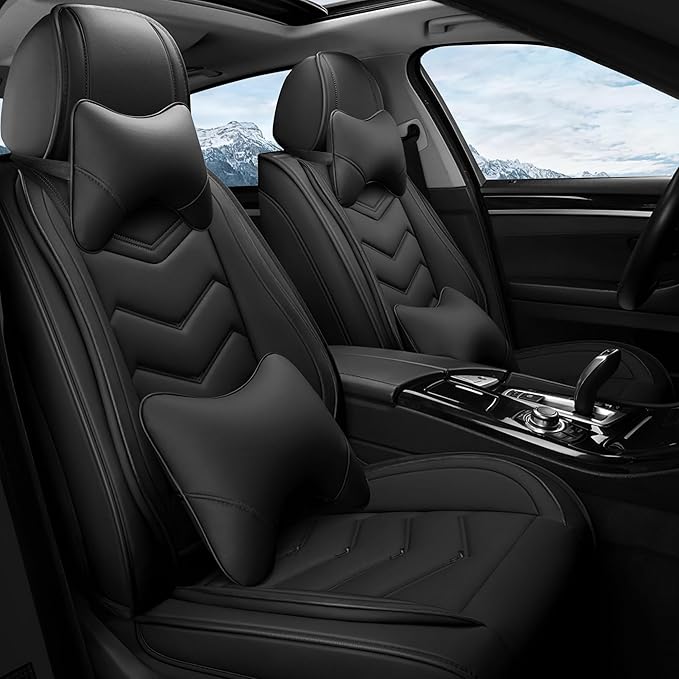 Car Seat Covers Fit for Infiniti g37 2000-2026, Stylish Sport Seat Covers, Waterproof Wear-Resistant Premium Nappa Leather Car Seat Cover.(2 Pcs Front with Pillow/Pure Black)