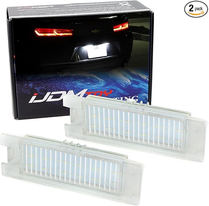 iJDMTOY Xenon White 3W Full LED License Plate Light Kit Compatible With Chevrolet 2014-24 Camaro, 2013-15 Malibu, 2011-15 Volt, 2016-up Cruze, 18-SMD White LED & Can-bus Error Free