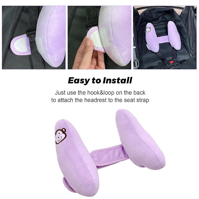 Baby Car Seat Head Neck Support,Adjustable Travel Pillow for Toddler,Portable Travel Pillow for Kids,U-Shape Travel Headrest Cushion,Baby Neck Pillows for Pushchair,Purple