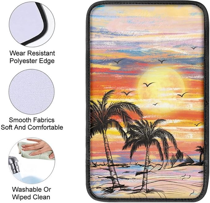 Dreaweet Sunset Palm Tree Car Armrest Cover Hawaiian Car Accessories for Women Interior,Universal Armrest Cover for Car Center Console
