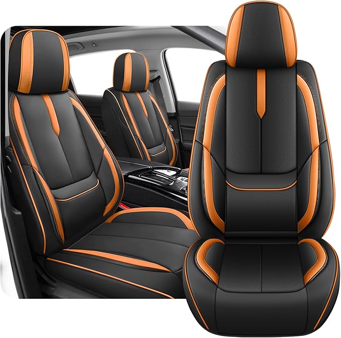 Fit for 98% of Mercedes Benz Car Seat Covers, Premium Nappa Leather Seat Cover, Fully Wrapped Protect Modern Style Seat Cover (2-Seat Standard, Black & Orange)