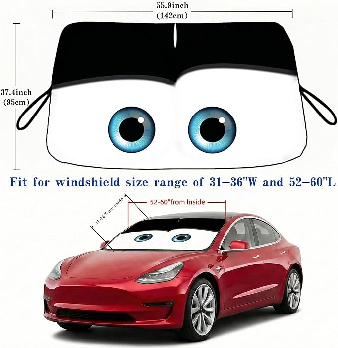 eygeufg Windshield Shade, Car Sun Shade for Front Windshield (Black, Tesla Model Y/3)