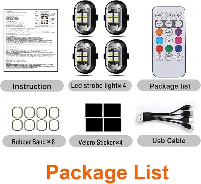 Upgraded 4-lamp high-Brightness 4-Group Wireless LED Warning Strobe Lights |8 Colors, Waterproof Lights with Remote Control| Wireless led Strobe Lights for Cars, Motorcycles, Bicycles and Drones (4)