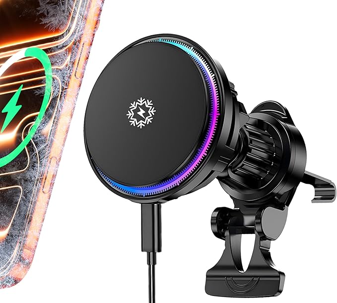 for MagSafe Car Mount Charger, [TEC & Fan Cooling] 15W Fast Charging Magnetic Wireless Car Charger, [3800gf Ultra Magnet] Magnetic Phone Holder for Your Car, 360° Vent Car Bracket for iPhone & Android