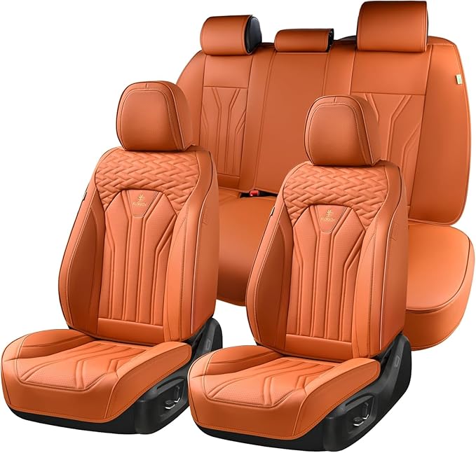 FLORICH Car Seat Covers Full Set Orange Seat Cover Front Seats and Back Leather Seat Covers for Cars Waterproof Car Seat Cushion Universal Car Seat Protector Fit for Most Cars Trucks SUVs