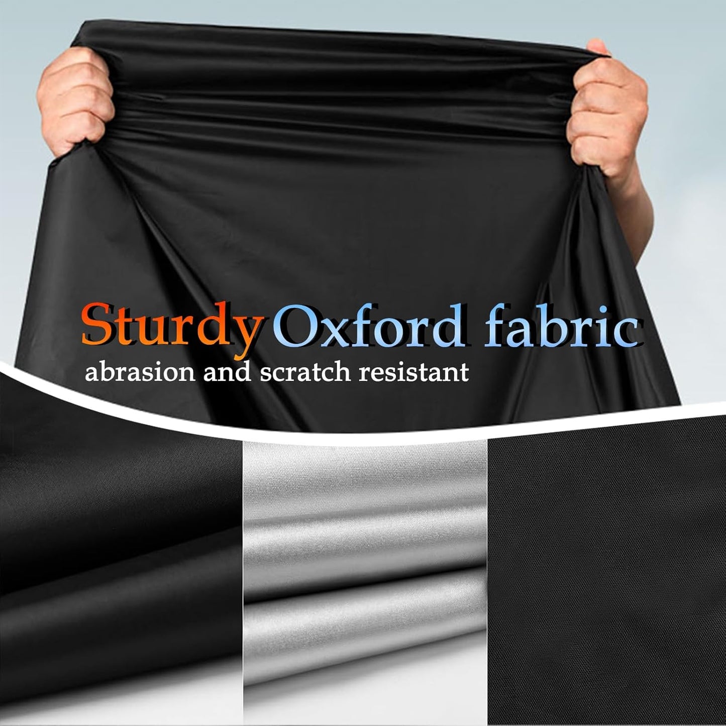 Motorcycle Cover, 210D Oxford Cloth, with Reflective Stripes, Waterproof Outdoor Protection, All-Weather Universal car Cover, with Lock Holes and Storage Bag. (Black Silver, 104")