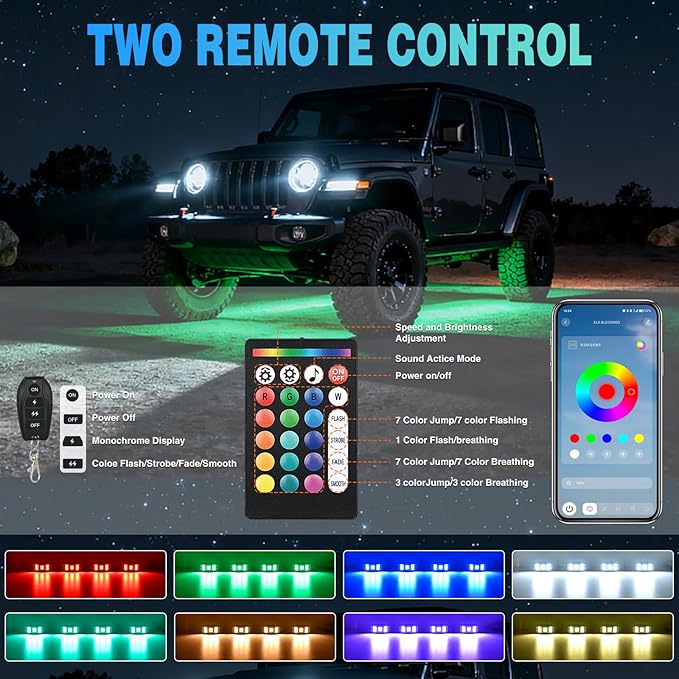 Nilight RGBW LED Rock Lights Kit, 4 Pods 22LED Wide Angle Remote & Bluetooth App Dual Control with Music Modes Multicolor Underglow Neon Wheel Well Light Fit for ATV UTV SUV Offroad Truck RZR Boat
