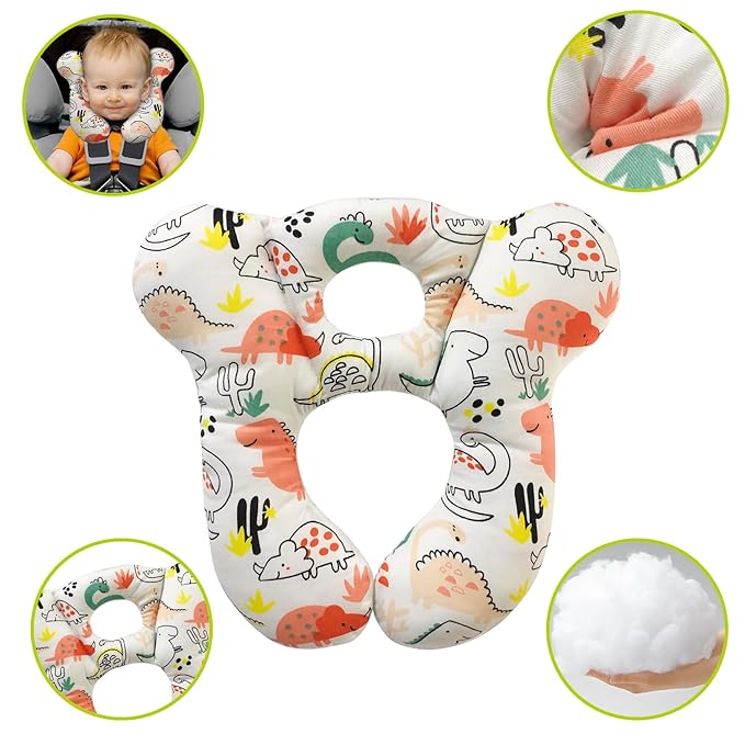 Baby Travel Pillow, Infant Kid's Cushion Soft and Skin Friendly for Car Seat, Pushchair and Stroller (Red Dinosaur)