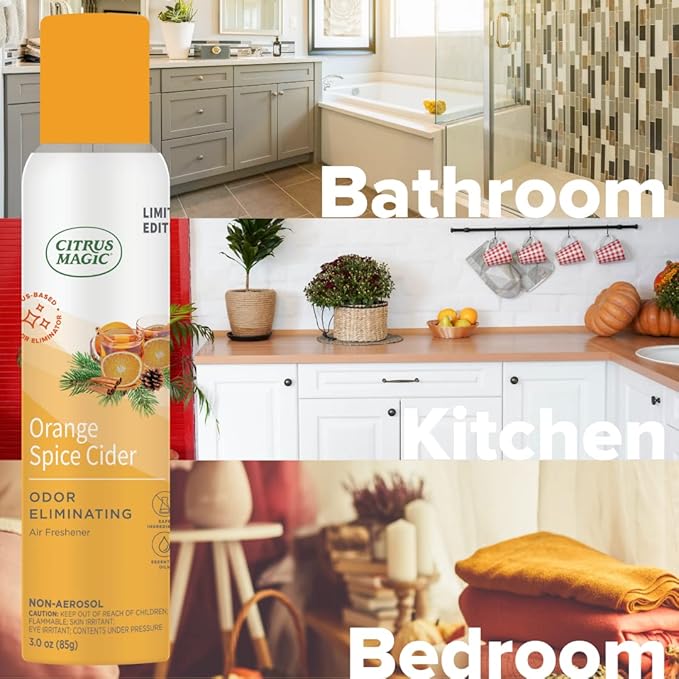 Citrus Magic Limited Edition Natural Odor Eliminating Air Freshener Spray, Orange Spice Cider, 3-Ounce, Pack of 3