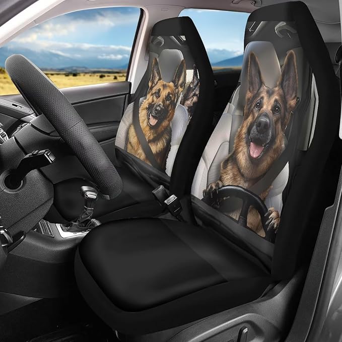 ELEQIN Car Seat Covers, Funny German Shepherd Seat Cover Front Car Seat Cushion, Front Auto Protector Universal Fit Most Cars, Automotive Interior Accessory