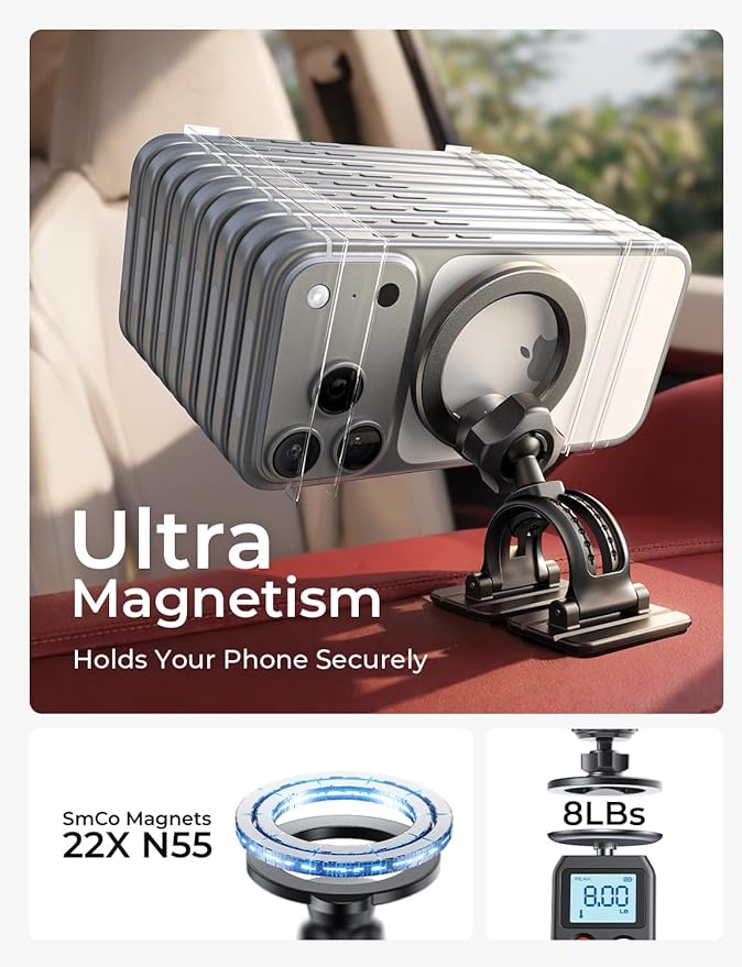 LISEN for MagSafe Car Phone Mount -2026 Strong Magnets Magnetic Phone Holders for Your Car Vent&Dash Magnet Cell Phones Holder Mount Car Accessories for Men Women fit iPhone 17 16 15 14 13 Kits