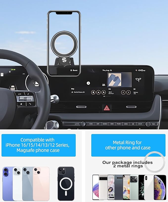 Car Phone Holder for 2022 2023 2024 2025 Hyundai loniq 5 Accessories Apply to 12.3 Inch Touch Screen Fixed Clip Magnetic Cell Phone Mount Hands-Free 360 Degree Rotation