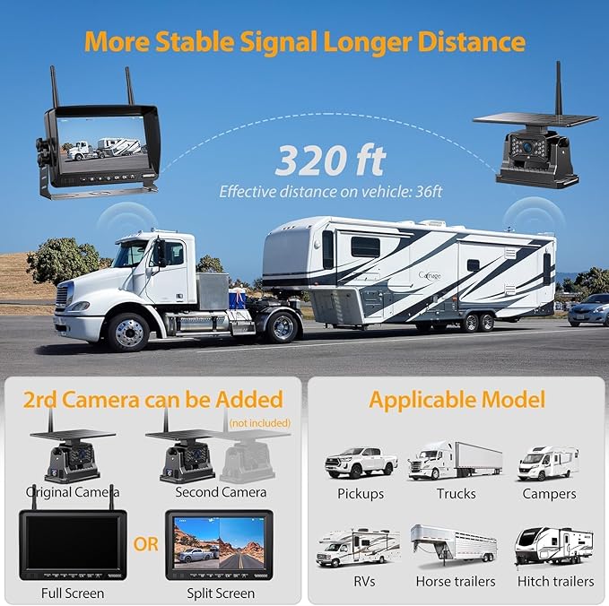 Wireless Backup Camera for Truck Magnetic Solar 1 Mins DIY Installation RV Backup Camera HD 7" 1080P Rear View Camera with 4 Channels DVR Recording 18 LED IR Night Vision for Car,Van,SUV,Trailer