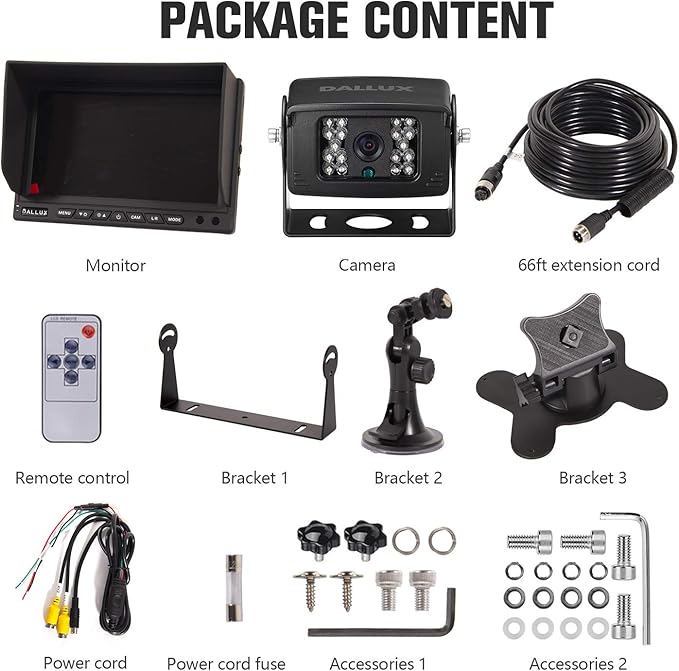 Heavy Duty Vehicle Truck Bus Backup Camera Kit,4 PIN Cab Cam with 7inch LCD Monitor Waterproof Night Vision Rear View Camera+66ft Extension Cable for Bus Truck Van Trailer RV Campers(12V 24V)