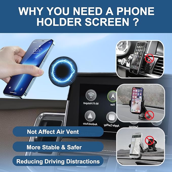 Car Phone Holder for 2021-2024 Chevy Suburban Tahoe/GMC Yukon Accessories 10.2-inch Screen Fixed Clip, Magnet Cell Phone Mount Compatible with MagSafe 360° Rotation Phone Automobile Cradles