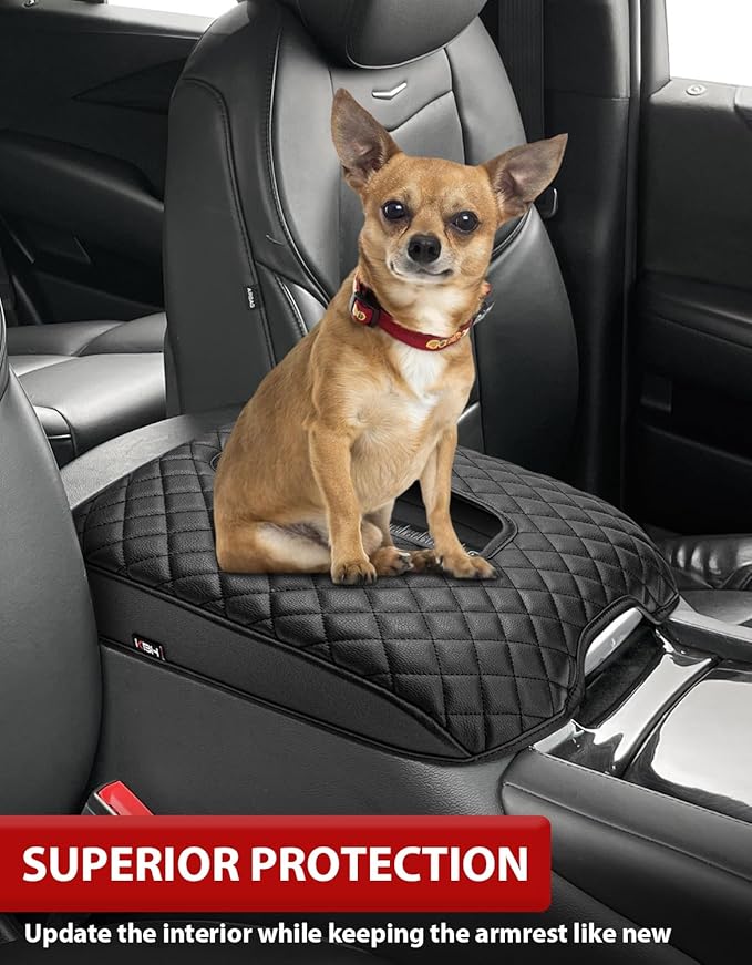 KBH Center Console Armrest Cover for 2015-2020 Cadillac Escalade, Vinyl Leather Trim, Middle Console Cushion Protector, Anti-Scratch, Black