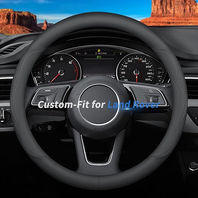 Custom-Fit for Land Rover Steering Wheel Cover, Premium Leather Car Steering Wheel Cover with Logo, Non-Slip, Breathable, for Land Rover Accessories (B-Style,for Land Rover)