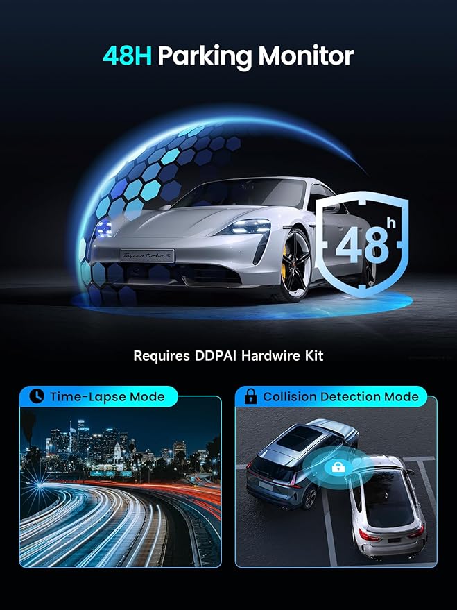 DDPAI Dash Cam Front and Rear, 4K+1080P Car On-Dash Mounted Cameras, Dashcam Included 64GB Card, Built-in 5G WiFi 6, GPS, 3'' IPS, AI ISP Night Vision, 48H Parking Mode, Loop Recording, ADAS, Z50 Pro